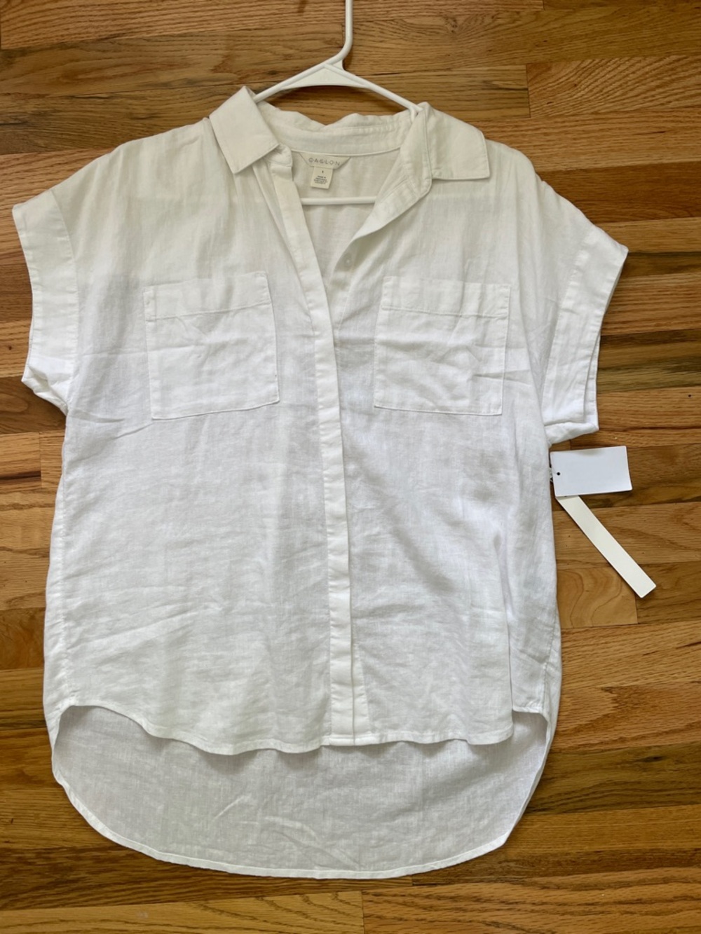 Caslon White Linen Collared Short Sleeve Top
